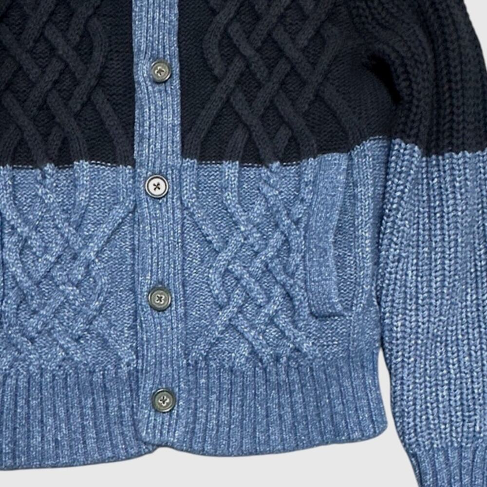 Banana Republic Cardigan Sweater Men's M Navy Blue Fisherman Cable Shawl Collar - Picture 4 of 6